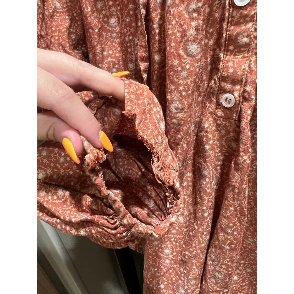 Doen Floral Billi Jean Blouse Size XS Rust Tamarillo Prairie Paisley Casual - Picture 3 of 11